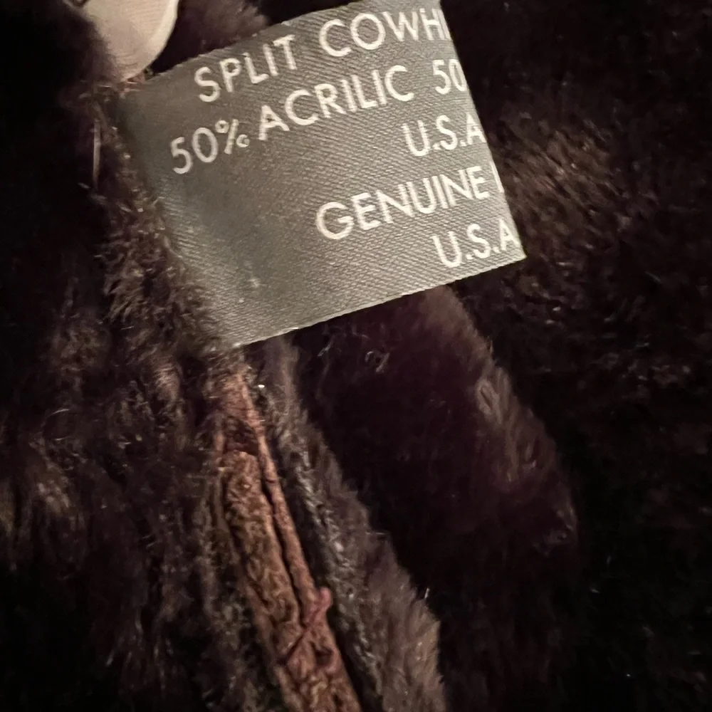 Vintage split cowhide brown suede coat lamb collar wrap style size Med - Picture 7 of 13